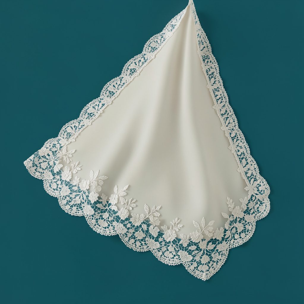Delicate lace trim along the edge of an ivory cathedral veil, intricate floral pattern visible
