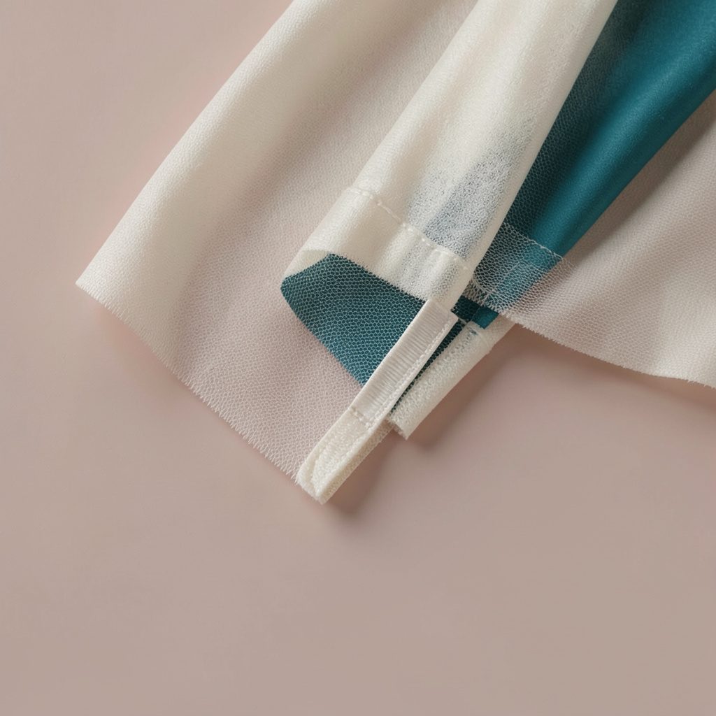 Close detail of fine silken tulle veil edge with a subtle comb attachment, soft ivory tones against a muted blush backdrop